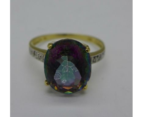 A 9ct gold, mystic topaz and diamond ring, 1.7g, M