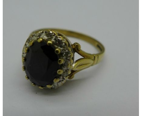 A 9ct gold, sapphire and diamond ring, 3.3g, N