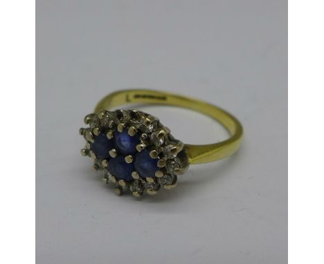 A 9ct gold cluster ring, lacking two stones, 2.8g, I