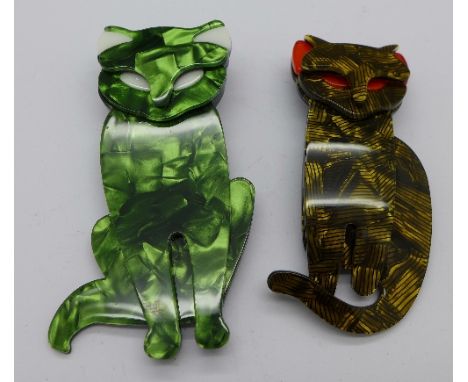 Two Art Deco style cat brooches