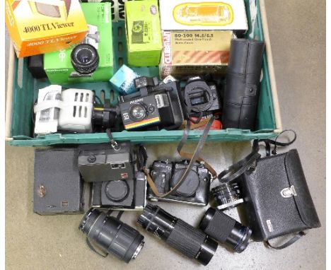 Cameras including a Zenit EM, Canon EOS 5000 and lenses including a Clubman Auto 200m 80-200mm Ensinor Auto 200mm 55-200mm, S