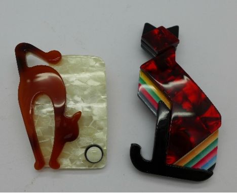 Two Art Deco style cat brooches