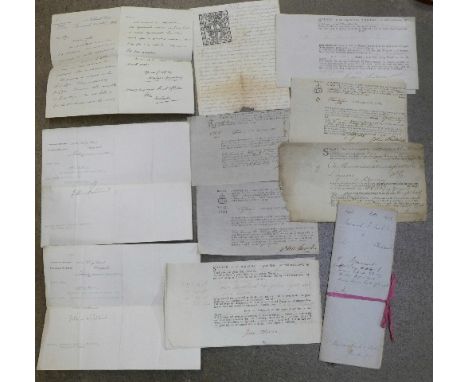 Ten post office shipping notices, 1812-1822, plus an 18th Century letter in Italian, with stamp dated 1741 and other ephemera