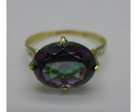 A 9ct gold, mystic topaz and diamond ring, 1.6g, O