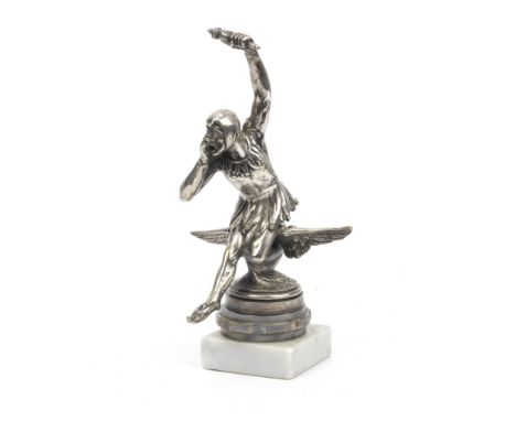 A 'Folie de la Vitesse' (Speed Fool) mascot by Pierre de Soete, Belgian, 1921-22,signed to base, nickelled bronze mascot depi