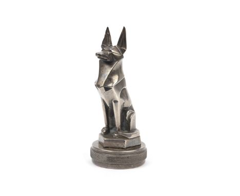 A 'Seated Alsatian Dog' mascot by Jacques Cartier, French, 1920s,signed, nickel plated bronze, 16cm high, on a radiator cap. 