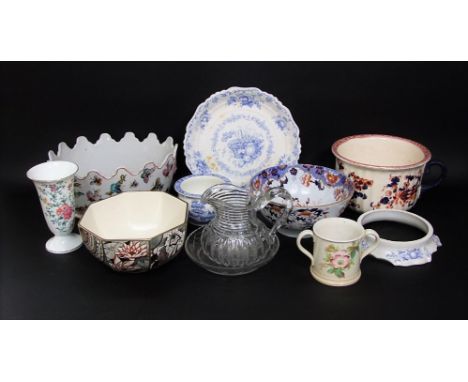 A Masons ironstone Applique pattern bowl of octagonal form together with a small 19th century Spode blue and white printed ch