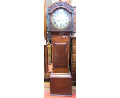 A Regency longcase clock, the case with ebony and boxwood string banded inlay, the hood with Corinthian column supports and a