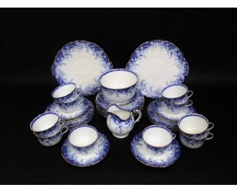A collection of Doulton Burslem Paris pattern blue and white printed floral tea wares comprising milk jug, slop bowl, pair of