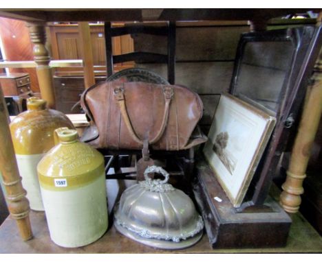 One lot of miscellaneous items to include a Georgian toilet mirror with moulded frame and box base fitted with three small dr