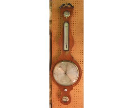 19th century and box wood inlaid barometer thermometer by J Verga with silvered dials, etc, 107 cm high