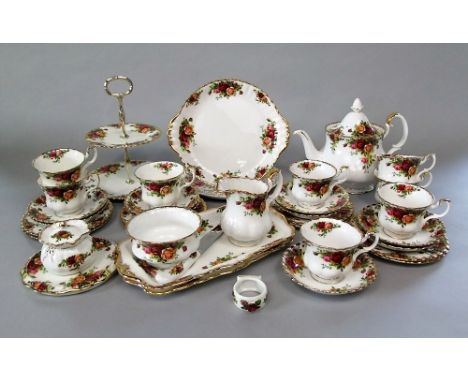 A quantity of Royal Albert Old Country Roses pattern wares comprising tea pot and stand, two tier cake stand, a cake plate, a