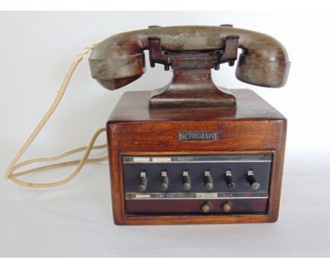 Vintage teak cased dictograph with bakelite receiver