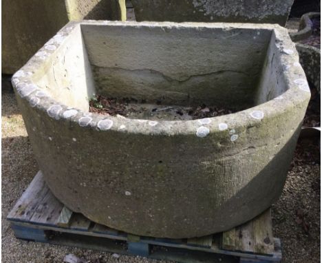 An excellent natural stone D end trough, 115cm wide x 105cm deep x 55cm high