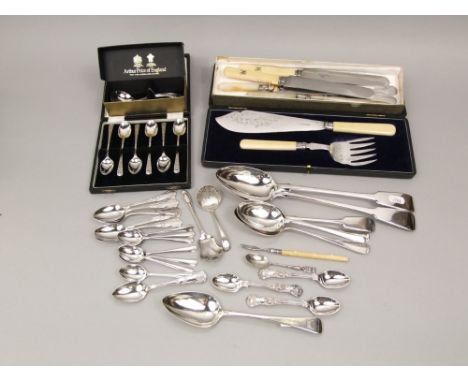 Mixed collection of silver to include three silver Kings pattern teaspoons, a further Georgian silver tablespoon, silver souv
