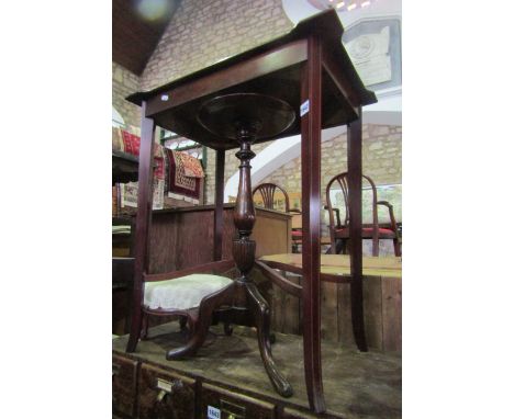 An inlaid Edwardian mahogany occasional table of rectangular form with moulded outline and turreted corners, fan satin wood b