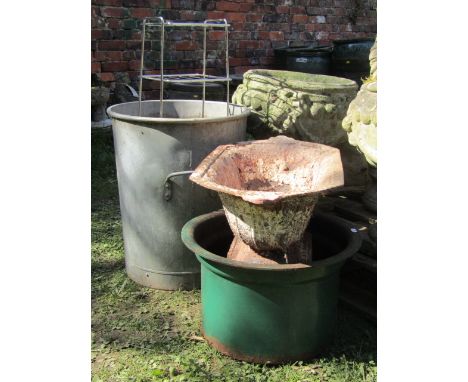 A green painted cast iron planter of squat circular form with flared rim, further 19th century cast iron planter probably Fre