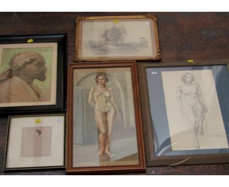 A watercolour life study by Frank Dobson of a standing female nude, signed and dated 1929, together with a pencil life study 