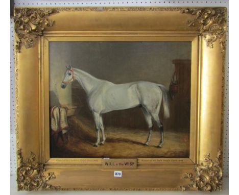 A mid 19th century English school oil painting on canvas - equestrian portrait of Will  O'The Wisp - Winner of the Clandown s