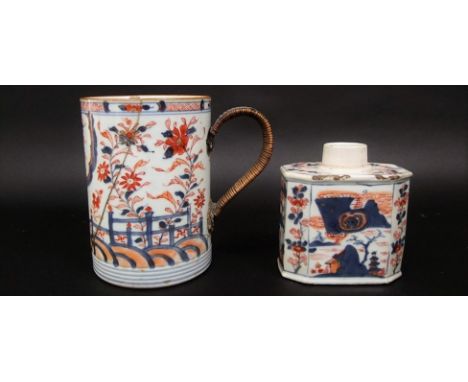 An early 19th century Imari caddy of rectangular form with canted corners, 11 cm long approx, together with an early 19th cen