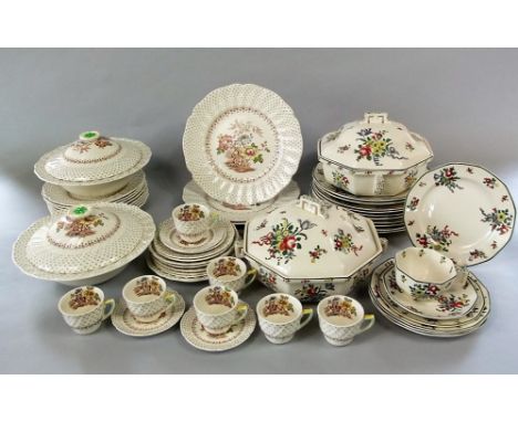 A collection of Royal Doulton Old Leeds Sprays pattern wares comprising a pair of octagonal tureens and covers, four dinner p