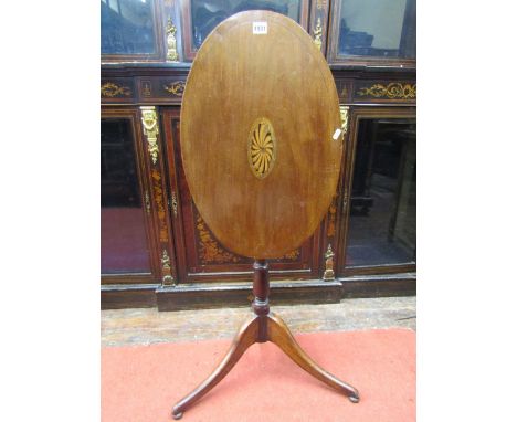 A light weight Georgian mahogany occasional table, the oval top 62cm max, raised on a tapering column and simple tripod base