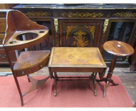 A small reproduction occasional table in the form of a Georgian sofa table with inset leather top, a 19th century mahogany oc