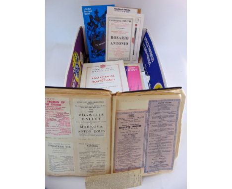 A box containing a quantity of theatre and general entertainment memorabilia including variety and musical magazines, program