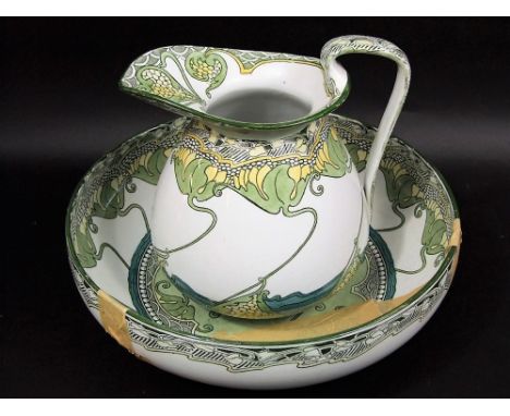 A Doulton Burslem Kelmscot pattern jug and basin set with art nouveau style organic decoration with printed mark to base numb