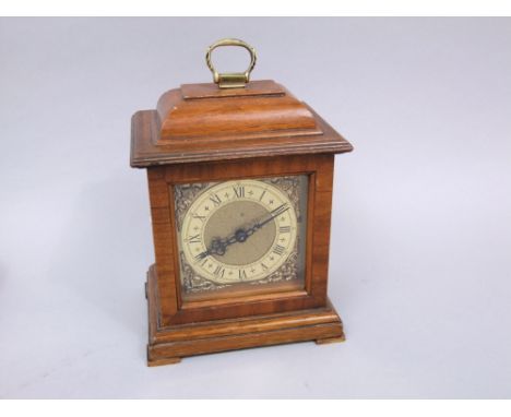 Small mahogany cased bracket style clock with wind up movement inscribed Rotherham, 20 cm high