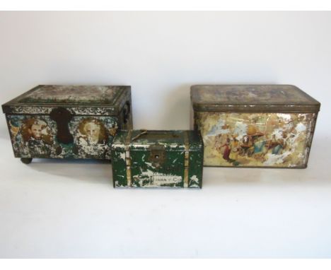 Vintage advertising tin by El Bebe in the form of a travelling trunk together with two further tins (3)