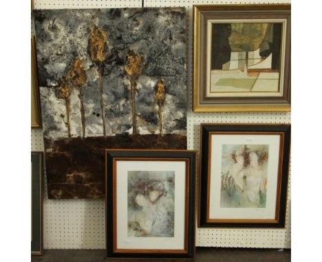 An unusual mixed media collage picture incorporating wooden panels etc, in the abstract manner, inscribed verso John Griffin,