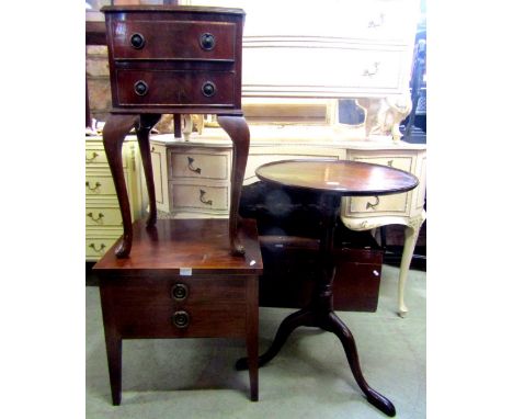 A Georgian mahogany box commode with rising lid over two dummy drawers and brass fittings, a 19th century mahogany occasional