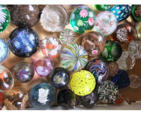 A box containing a large collection of paperweights to include Whitefriars, Caithness and others