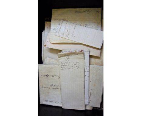 A tin trunk containing a quantity of 18th and 19th century legal documents including mortgage, lease papers, contracts, etc, 