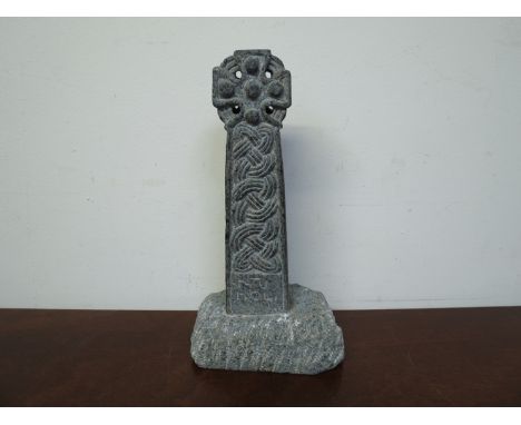 A carved granite Celtic cross, miniature example of the Lanhearn Cross, 25cm tall 