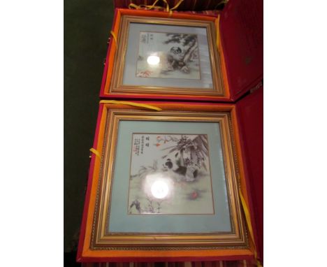 A pair of 20th Century Chinese framed ceramic panels, reputedly from HRH Prince and Princess Michael of Kent's estate, cased 