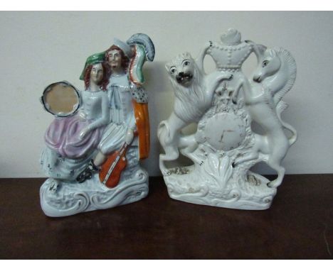 Two 19th Century Staffordshire groups, musical and clock