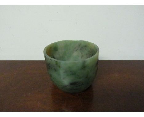 A 19th Century moss jade pot, 8cm tall, 10.5cm diameter
