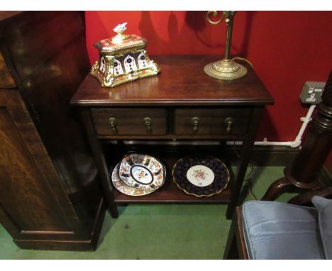 A mahogany two tier side table, the two drawers over square legs and under shelf     