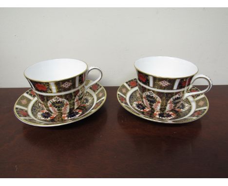 Two Royal Crown Derby "Old Imari" pattern tea cups and saucers, boxed 