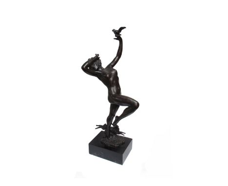 WILLIAM HENRY ROMAINE-WALKER (1854-1940) A bronze of a female nude with hare and bird, signed in the bronze, set on an ebonis