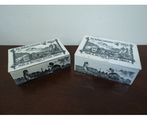 Two late 19th Century ceramic cigarette advertising boxes with removable lids The Balkan Sobranie Cigarettes, 15 and 16cms lo