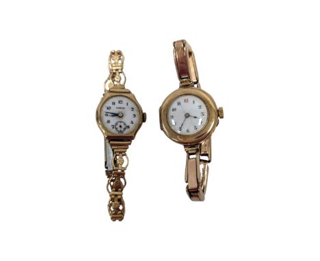 Two 9ct gold cased ladies manual wind wristwatches, both on rolled gold/plated strapsCondition Report:One case back approx 2.