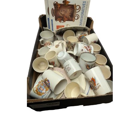 Collection of commemorative ware, including cups and plates, together with collectors books