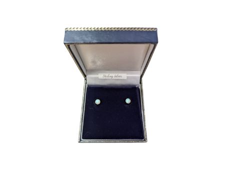 Pair of silver and opal stud earrings, boxed Condition Report:D=5mm