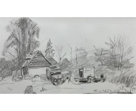 Rolf Harris (Australian 1930-2023): ‘Trucks at the Old Barn’, limited edition giclée print signed and numbered 7/195 in penci