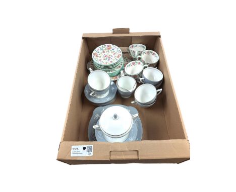Minton Haddon Hall teawares, including cups, saucers and cake plates, together Minton Grey Cameo teawares