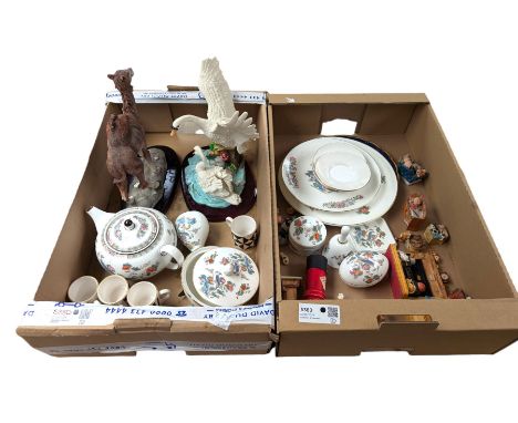 Wedgwood Kutani Crane pattern ceramics including teapot, figure of a camel and a swan figure group, and other collectables