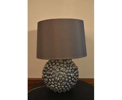 A contemporary table lamp of chrome and glass cabochons with shade. H.60 W.38cm 
